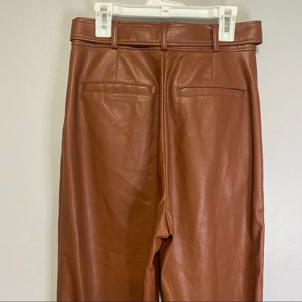 Babaton Women's Brown Belted Faux Leather Dress Pants Size 2 - Picture 6 of 10